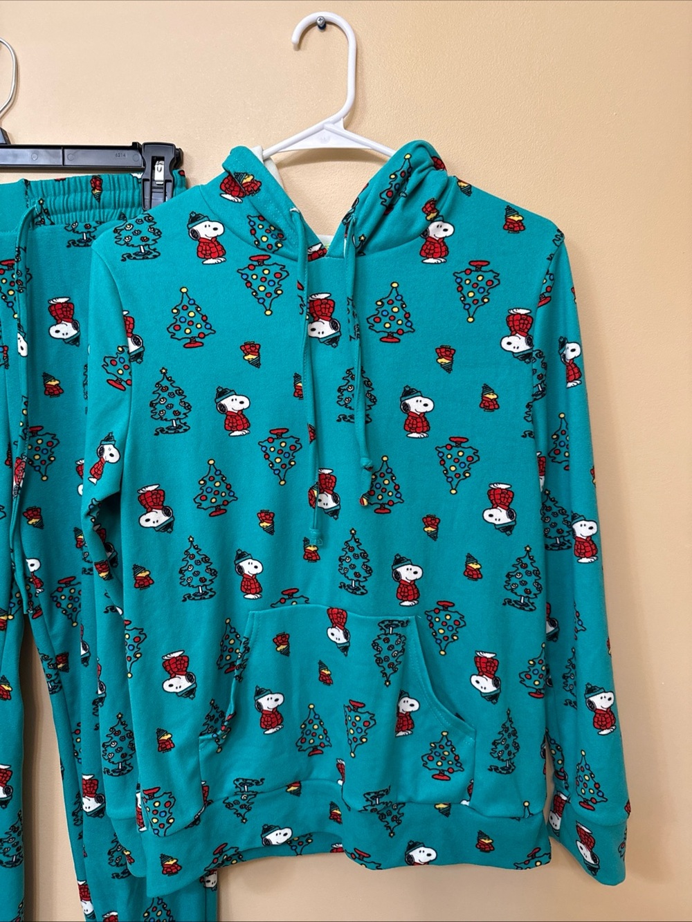 Peanuts Teal Kids Hooded Pajama Top with Snoopy & Trees